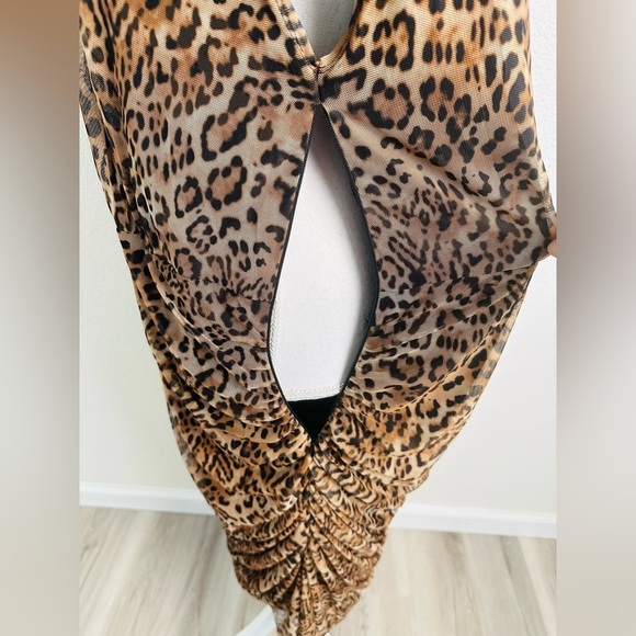 Chico's Midi Dress Ruched Mock Neck Mesh Dress Animal Print Size 16/18 - Picture 9 of 10